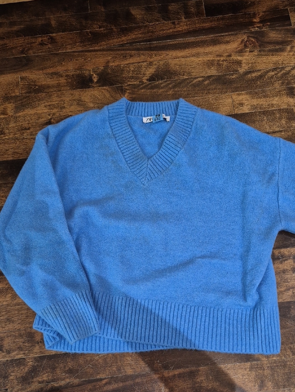 Zara Light Blue V-Neck Knit Sweater